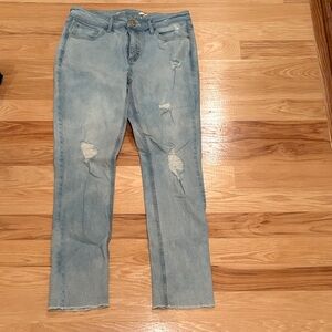 Seven7 Distressed Light Blue Straight Leg Jeans